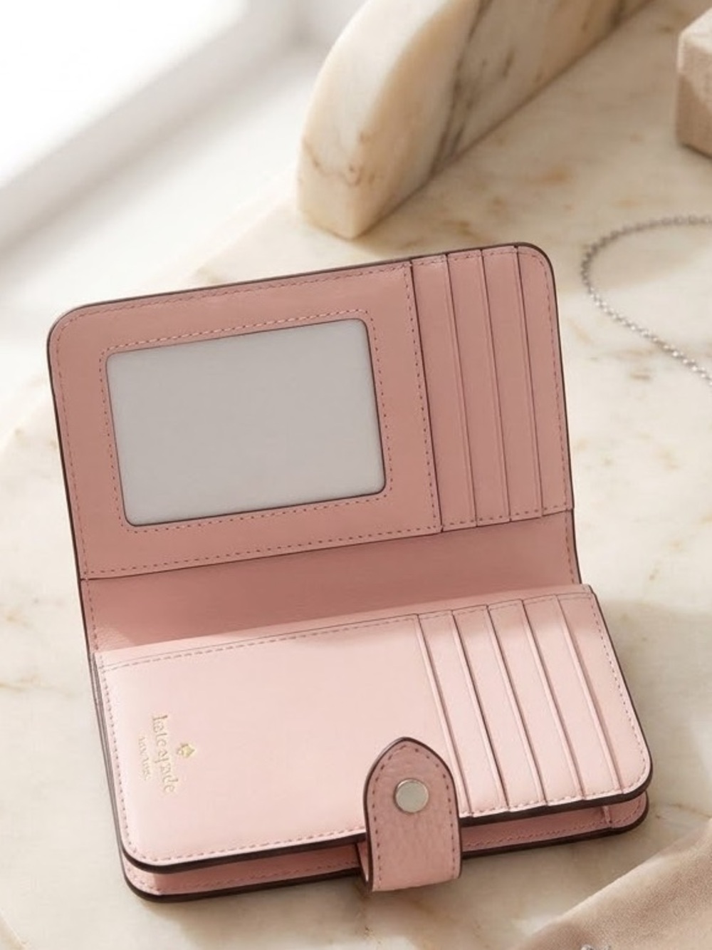 kate spade Pink Pebbled Leather Lena Snap Wallet - Picture 2 of 7